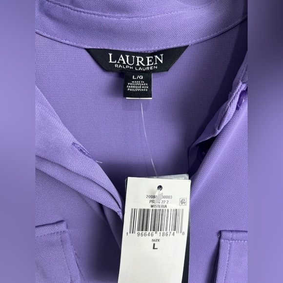 Lauren Ralph Lauren Women's Tie-Front Stretch Jersey Shirt NWT Large - Picture 8 of 9